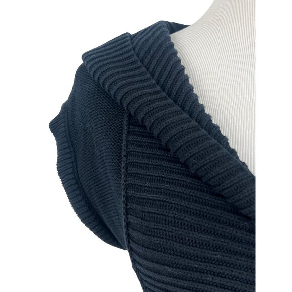 VTG Y2K GUESS Black Ribbed Hooded Mini Dress | 90s Dark Croquette Baddie Indie M - Picture 4 of 16